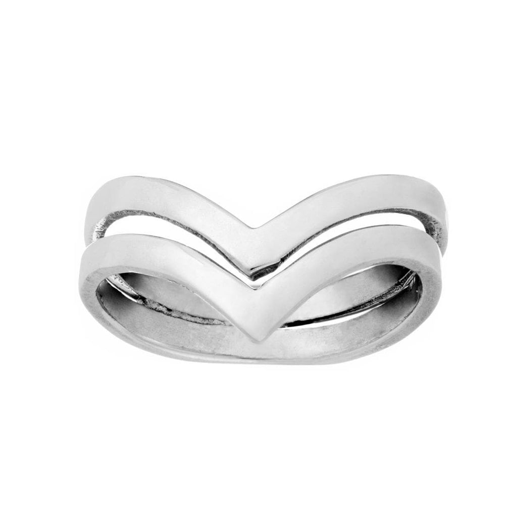 Sterling Silver Simple Minimalist Multi Band Double Chevron Ring