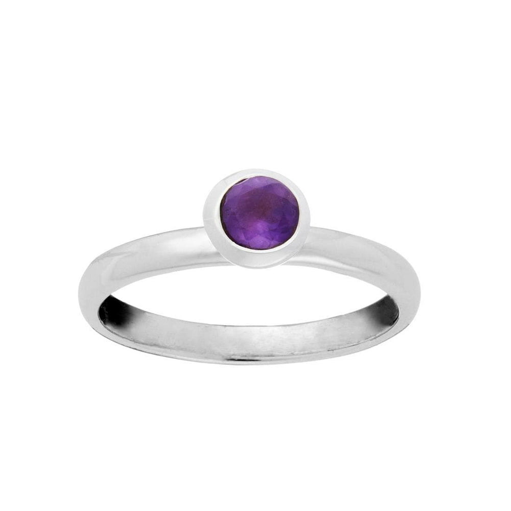 Sterling Silver Round Amethyst Purple Gemstone Stackable Band Ring