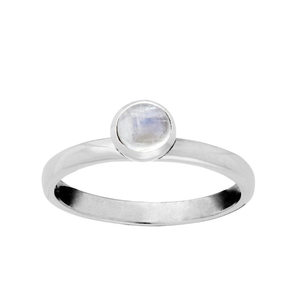 Sterling Silver Round Moonstone Gemstone Stackable Band Ring