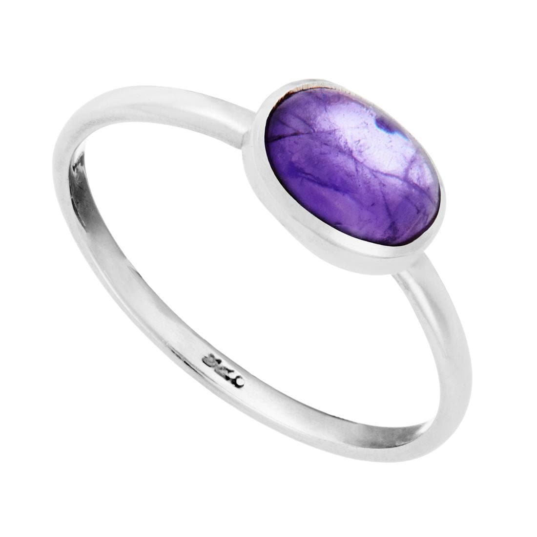 
                  
                    Sterling Silver Oval Amethyst Purple Gemstone Stackable Thin Band Ring
                  
                