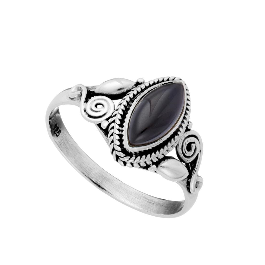 
                  
                    Sterling Silver Black Onyx Ring Marquise Shaped Gothic Witchy Style
                  
                