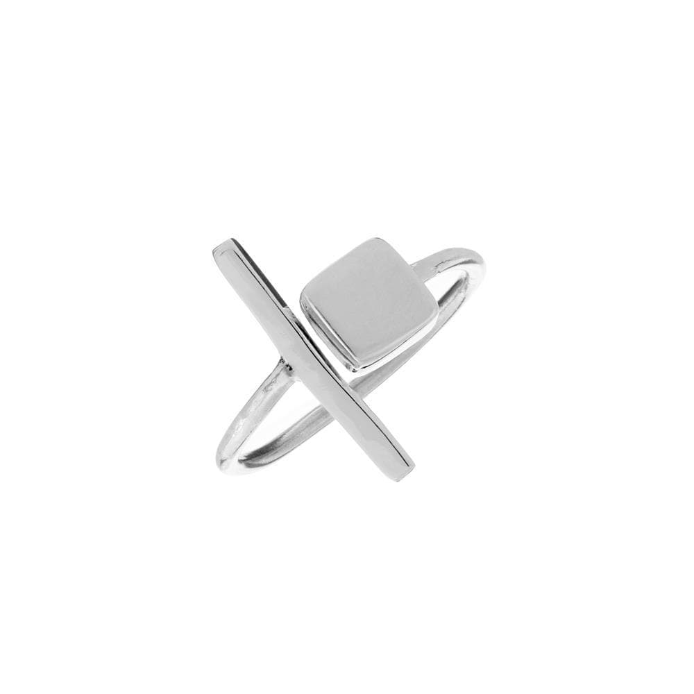 Sterling Silver Geometric Bar Square Adjustable Open Band Ring