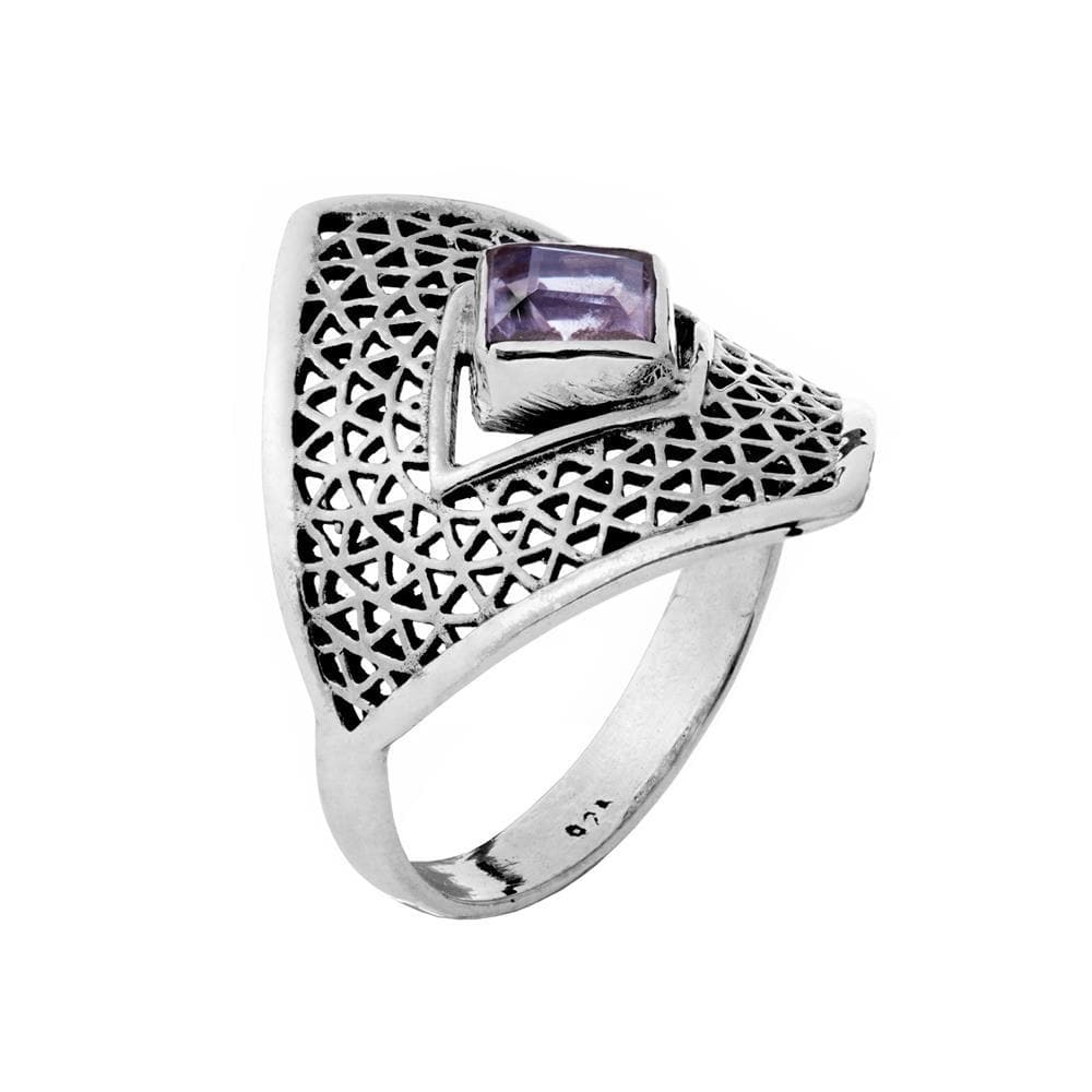 
                  
                    Sterling Silver Amethyst Purple Gemstone Cut-Out Motif Armour Ring
                  
                