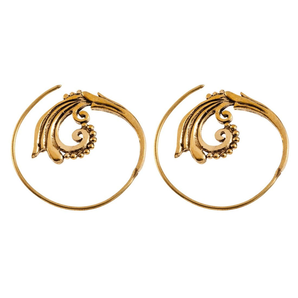 Gold Brass Spiral Flower Tribal Earrings - 81stgeneration