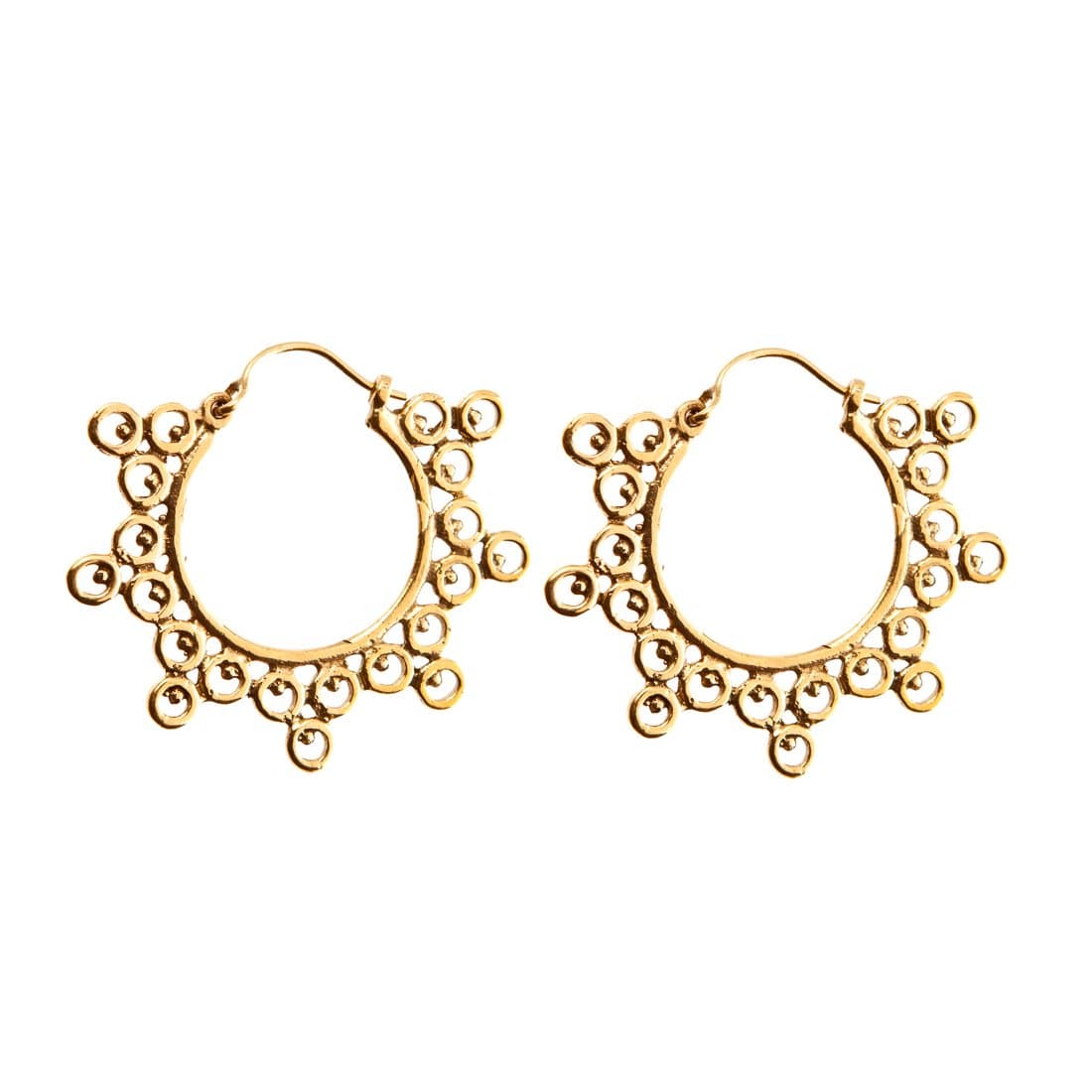 Gold Brass Indian Ethnic Circles Round Hoop Earrings - 81stgeneration
