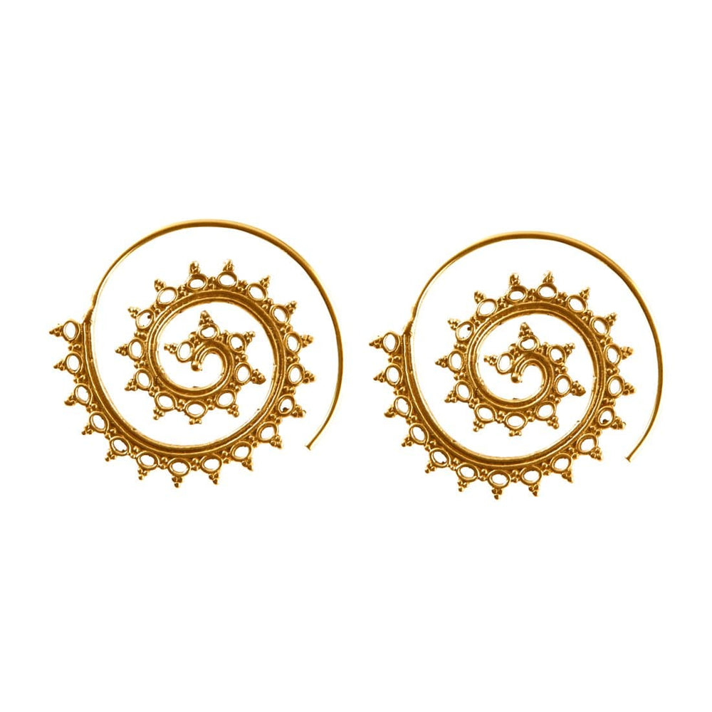 Gold Brass Indian Ethnic Circles Round Spiral Earrings - 81stgeneration
