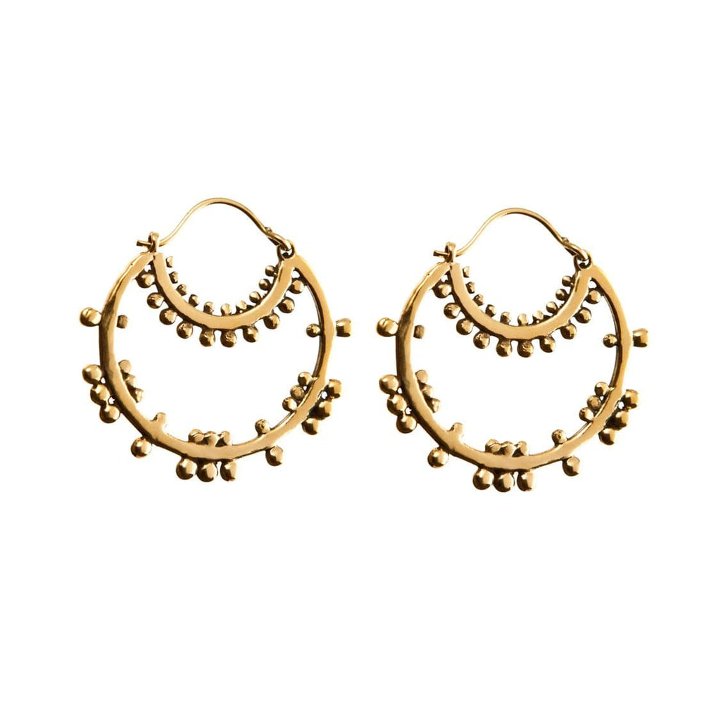 Gold Brass Ethnic Tribal Hoop Dotwork Earrings - 81stgeneration