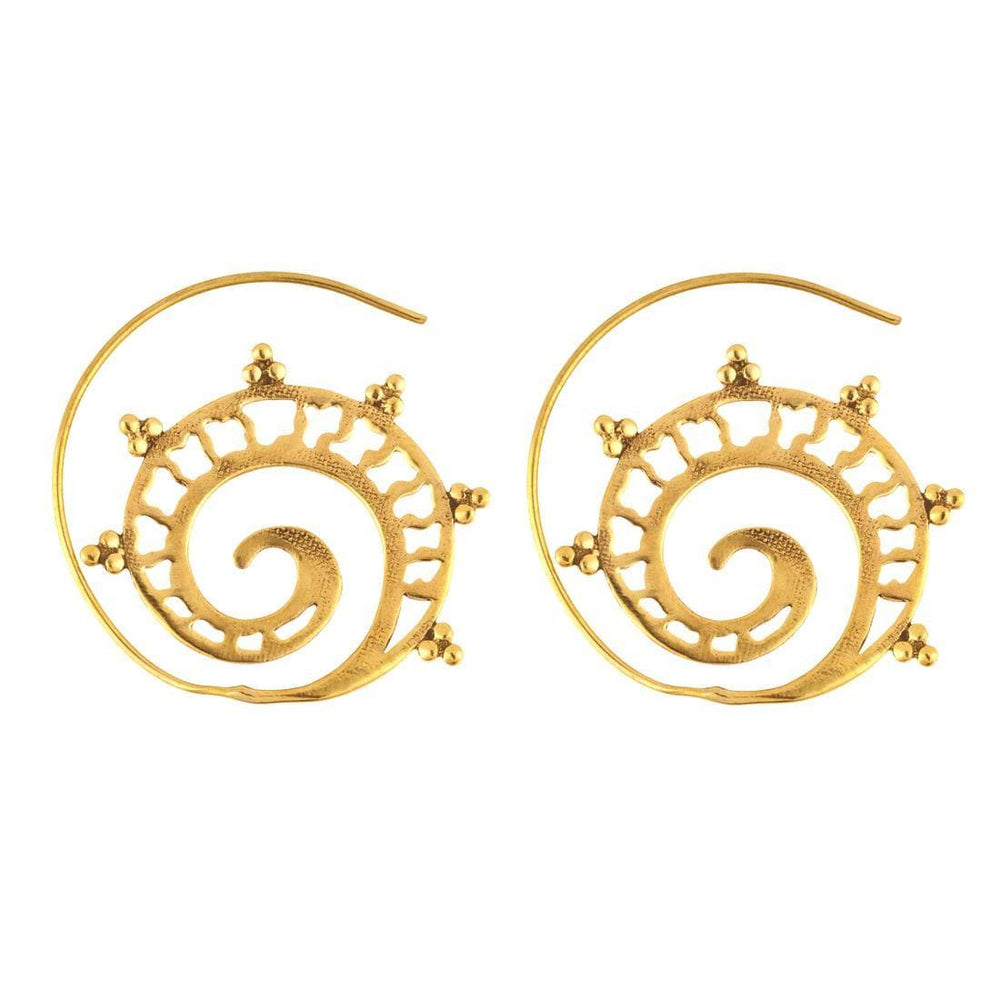Gold Brass Ethnic Tribal Spiral Dotwork Earrings - 81stgeneration