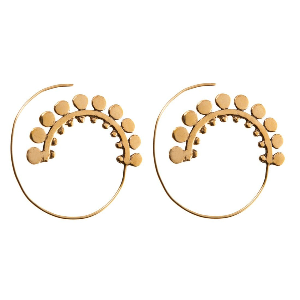 Gold Brass Indian Circle Spiral Ethnic Earrings - 81stgeneration