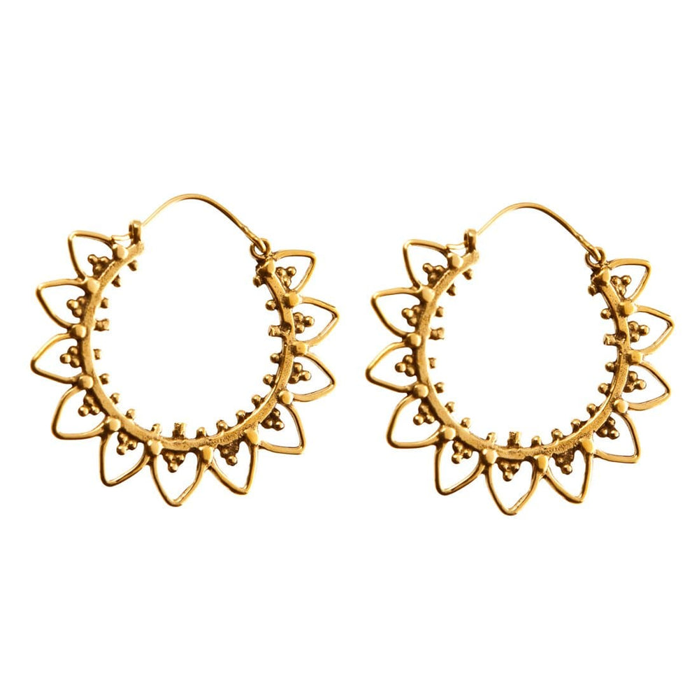 Gold Brass Flower Circle Ethnic Hoop Earrings - 81stgeneration