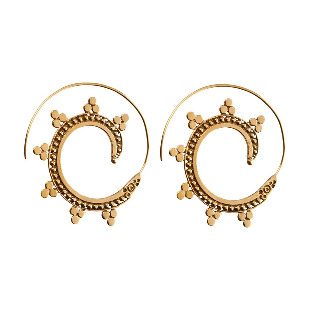 Gold Brass Spiral Dotwork Ethnic Earrings - 81stgeneration