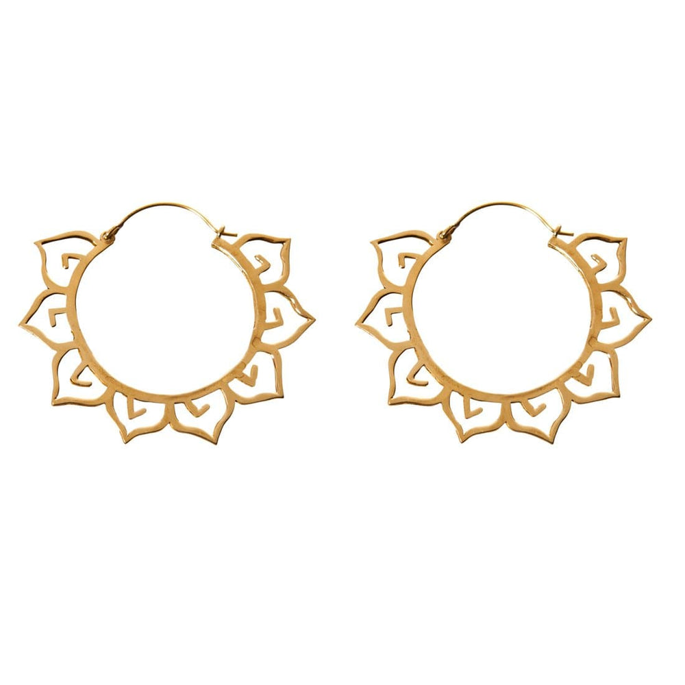 Gold Brass Lotus Flower Ethnic Earrings - 81stgeneration