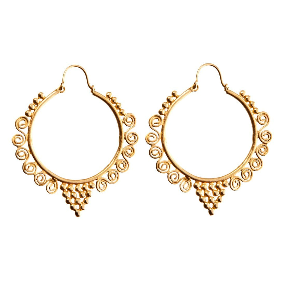 Gold Brass Large Spiral Ethnic Hoop Earrings - 81stgeneration