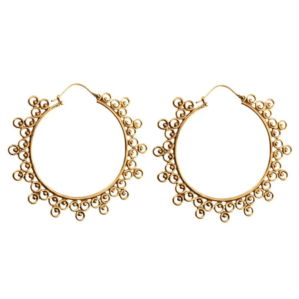 Gold Brass Round Circle Ethnic Hoop Earrings - 81stgeneration