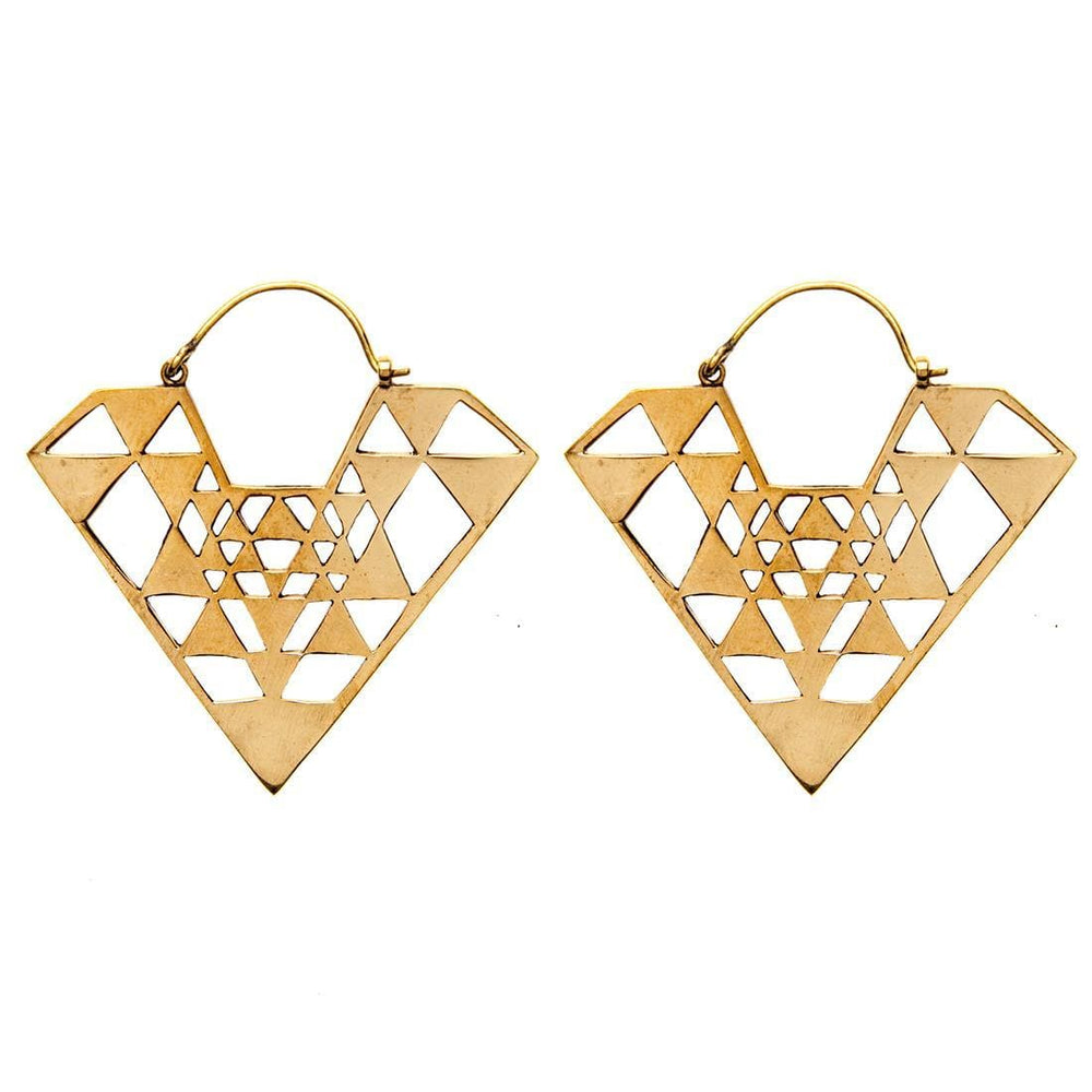 Gold Brass Pyramid Cut-Out Geometric Triangle Tribal Dangle Earrings