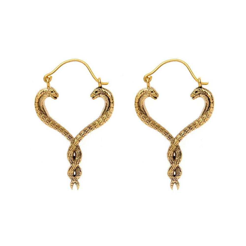 Gold Brass Intertwined Snake Unique Serpent Dangle Earrings