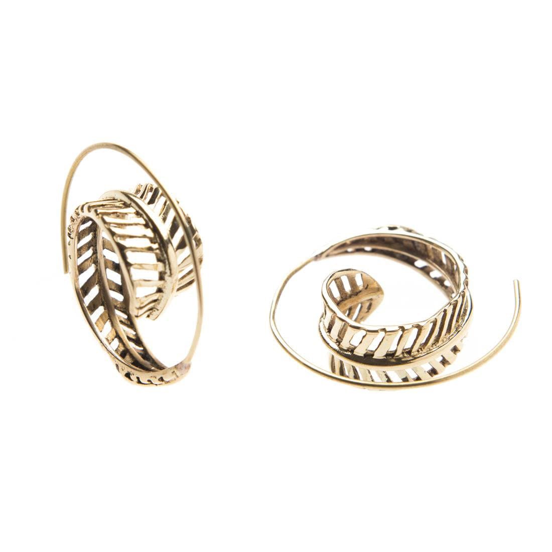 
                  
                    Gold Brass Spiral Cut-Out Fern Leaf Bohemian Spiral Threader Earrings
                  
                
