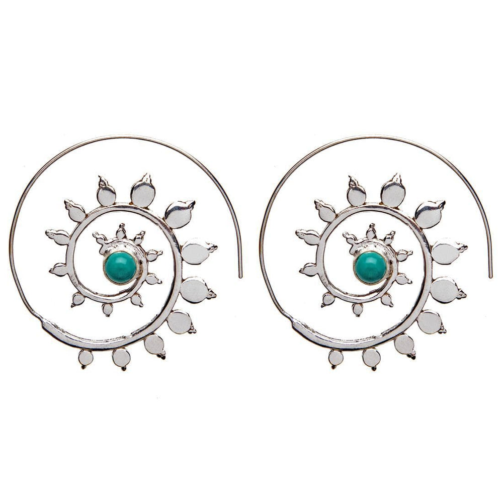 
                  
                    Silver Brass Moonstone Gemstone Sun Flower Spiral Threader Earrings
                  
                