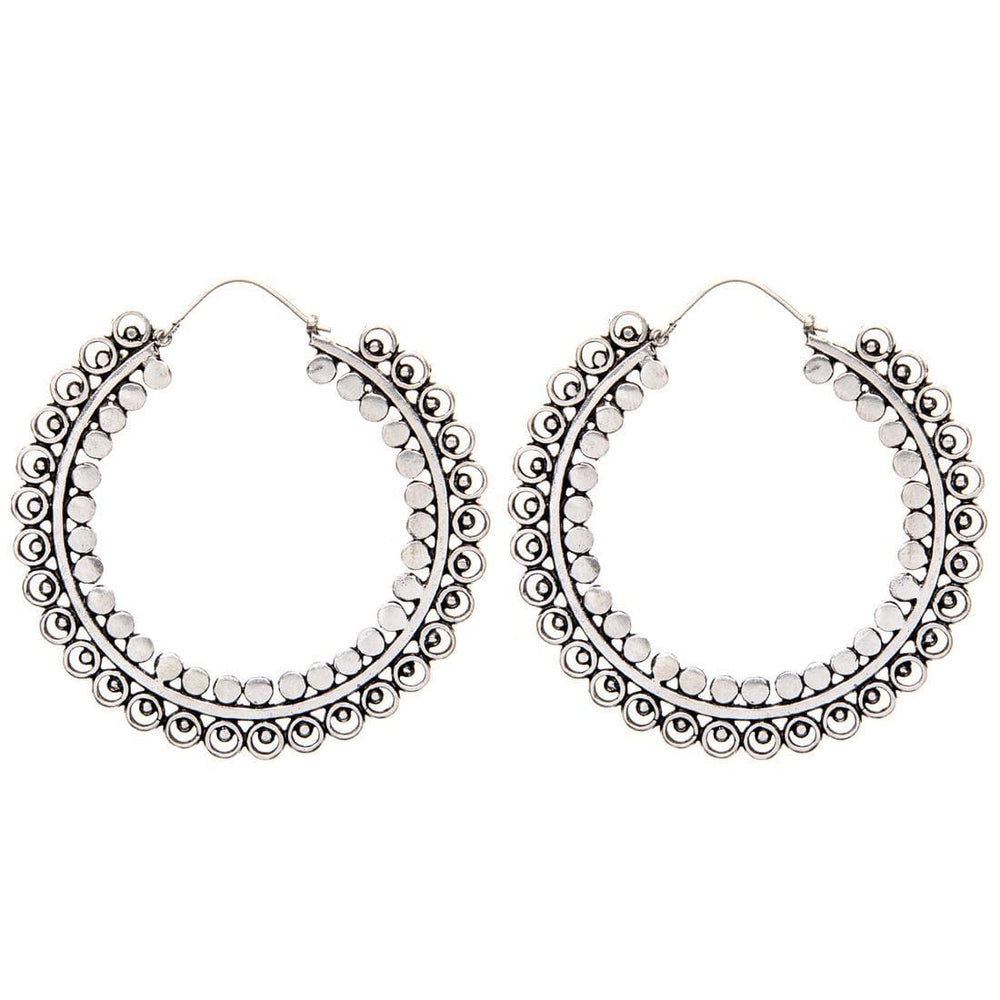 Silver Brass Large Indian Dot Work Hoops Mandala Hoop Earrings