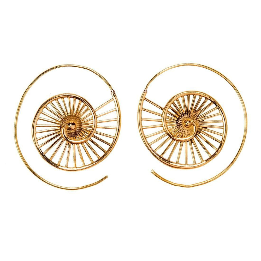 Gold Brass Nautilus Cut-Out Seashell Shell Spiral Threader Earrings