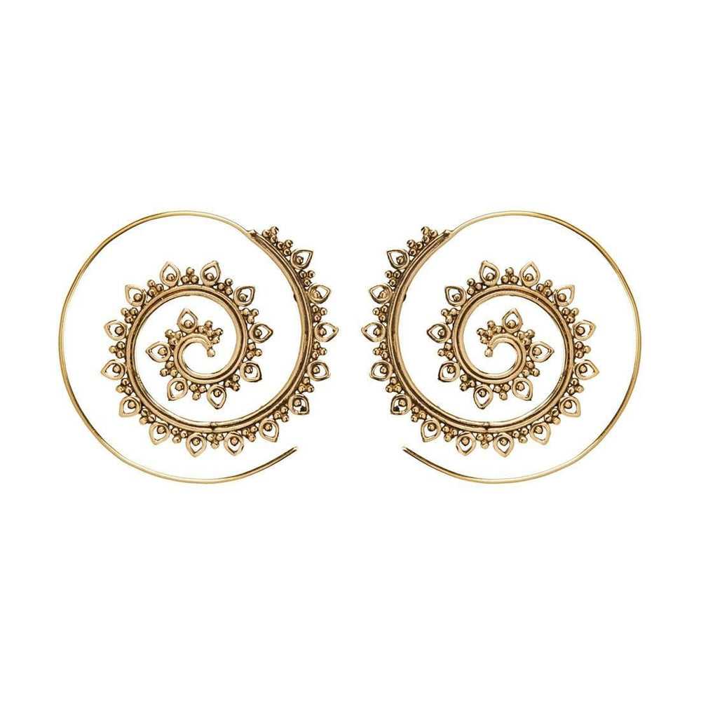 Gold Brass Filigree Boho Mandala Dot Work Spiral Threader Earrings
