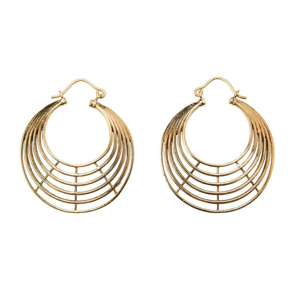 Gold Brass Crescent Creole Layered Circle Hoops Multi Hoop Earrings