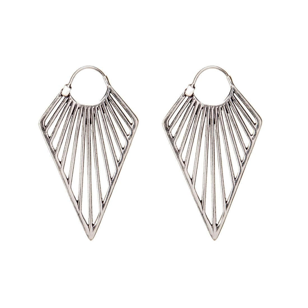 Silver Brass Long Art Deco Cut-Out Geometric Triangle Dangle Earrings