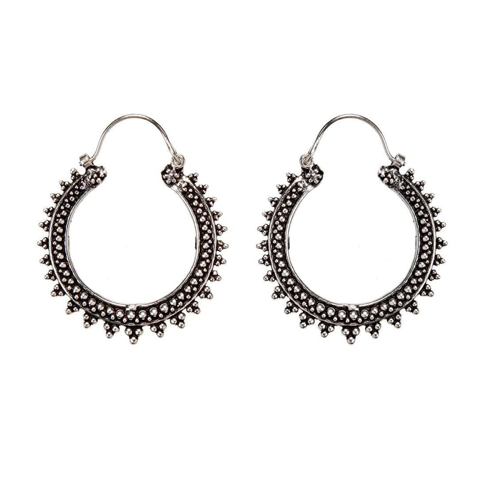 Silver Brass Indian Style Mandala Hoops Dot Work Hoop Earrings
