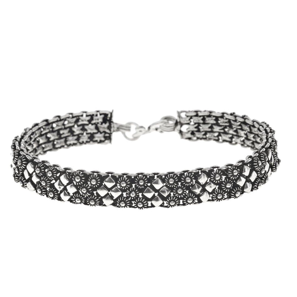 
                  
                    Sterling Silver Oxidised Geometric Flower Bead Chain Bracelet
                  
                