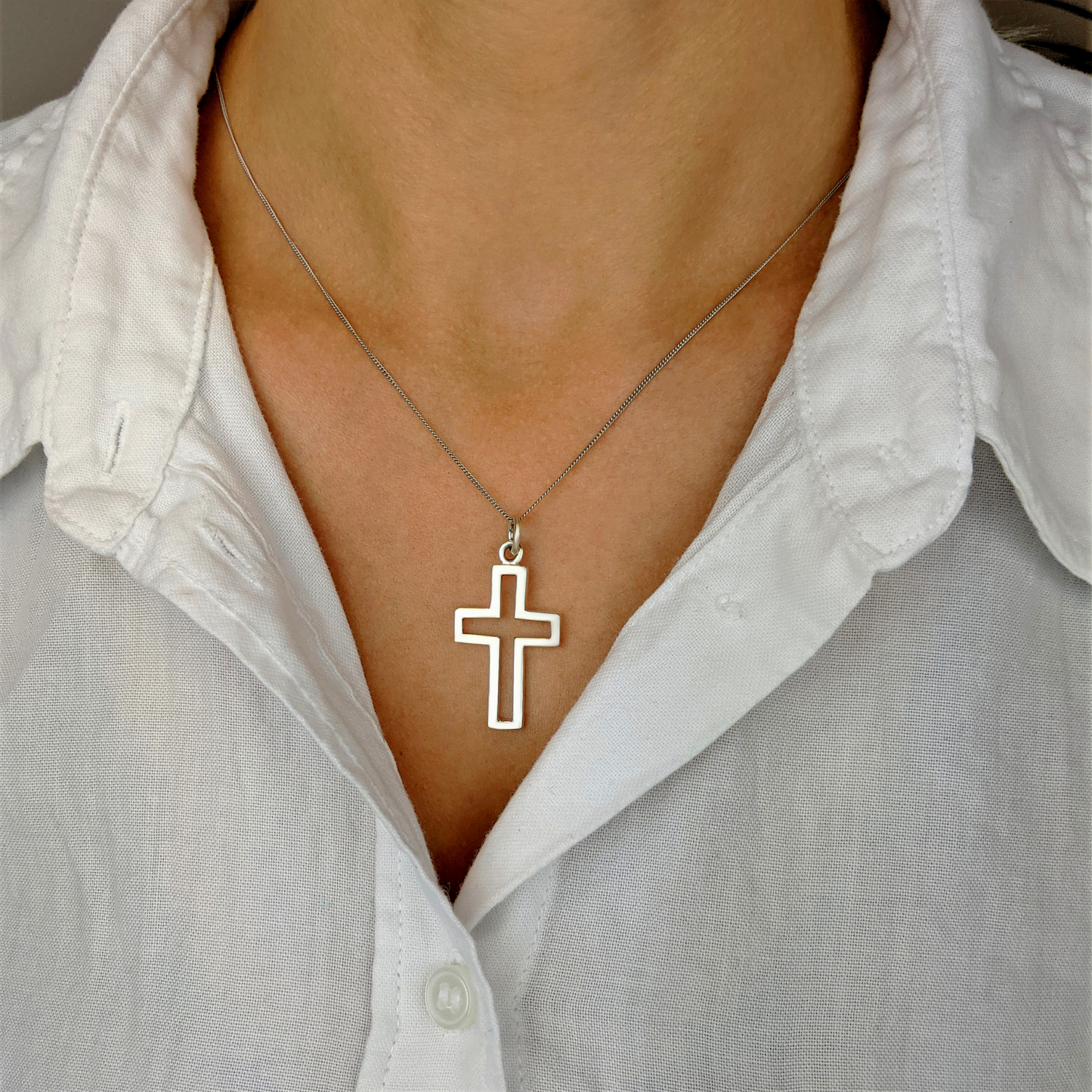 
                  
                    Sterling Silver Large Hollow-Out Crucifix Cross Pendant Necklace
                  
                