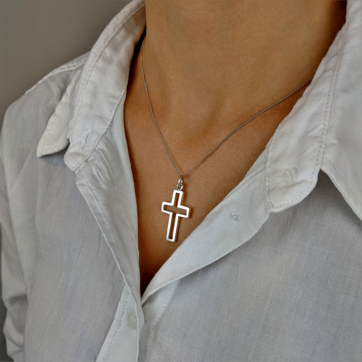 
                  
                    Sterling Silver Large Hollow-Out Crucifix Cross Pendant Necklace
                  
                