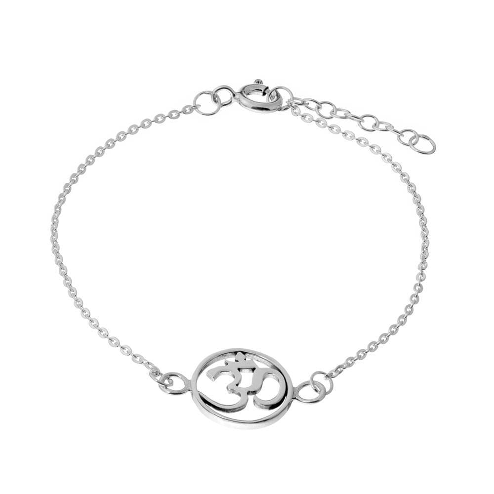 
                  
                    Sterling Silver Round Cut-Out Om Aum Symbol Cable Chain Bracelet
                  
                