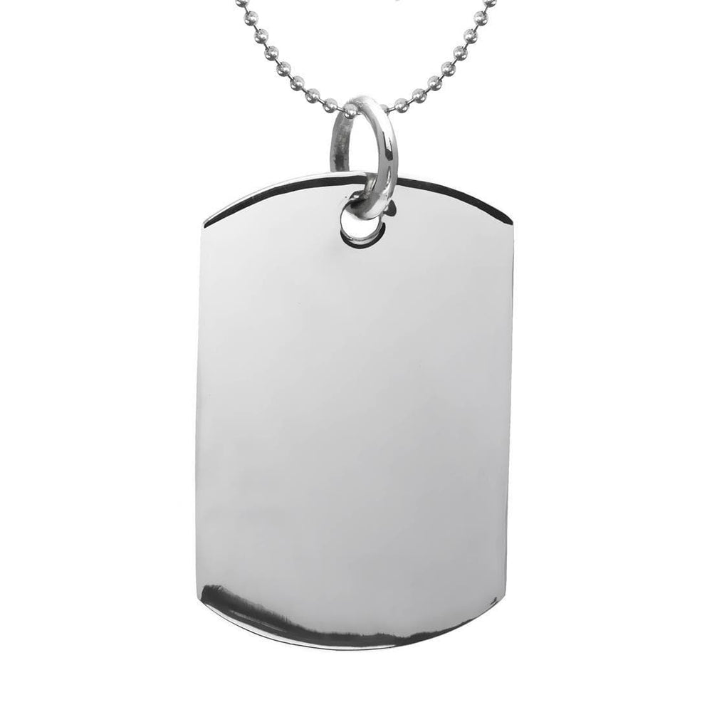 Sterling Silver Large Military Dog Tag Pendant Necklace - 81stgeneration