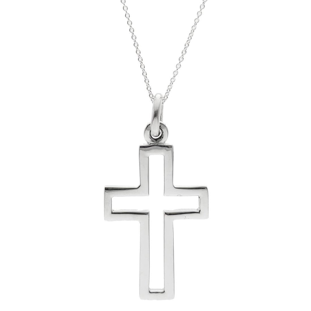 Sterling Silver Large Hollow-Out Crucifix Cross Pendant Necklace