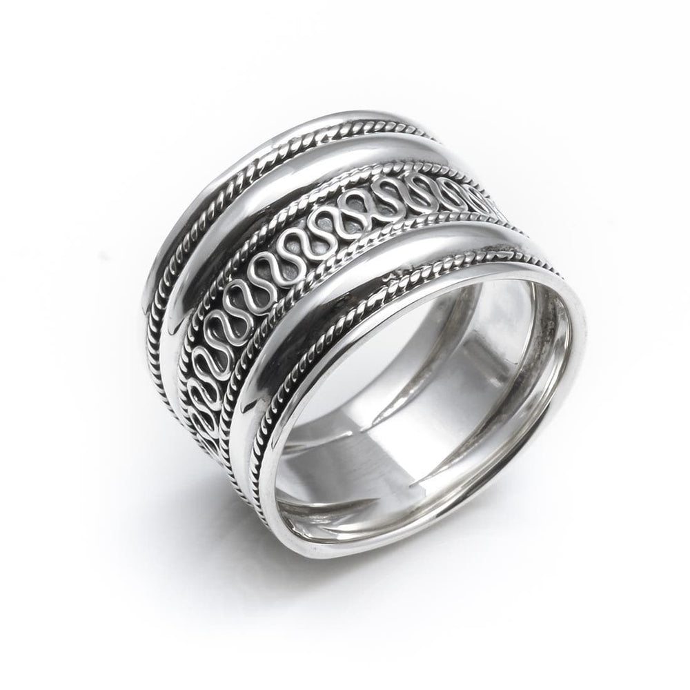 Sterling Silver Rope Scroll Work Bali Thick 15mm Thumb Ring - 81stgeneration