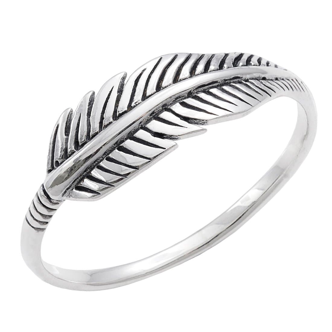 
                  
                    Sterling Silver Detailed Feather Simple Leaf Stackable Band Ring
                  
                