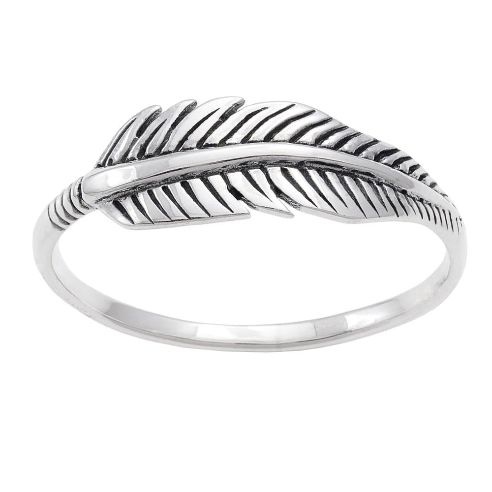Sterling Silver Detailed Feather Simple Leaf Stackable Band Ring