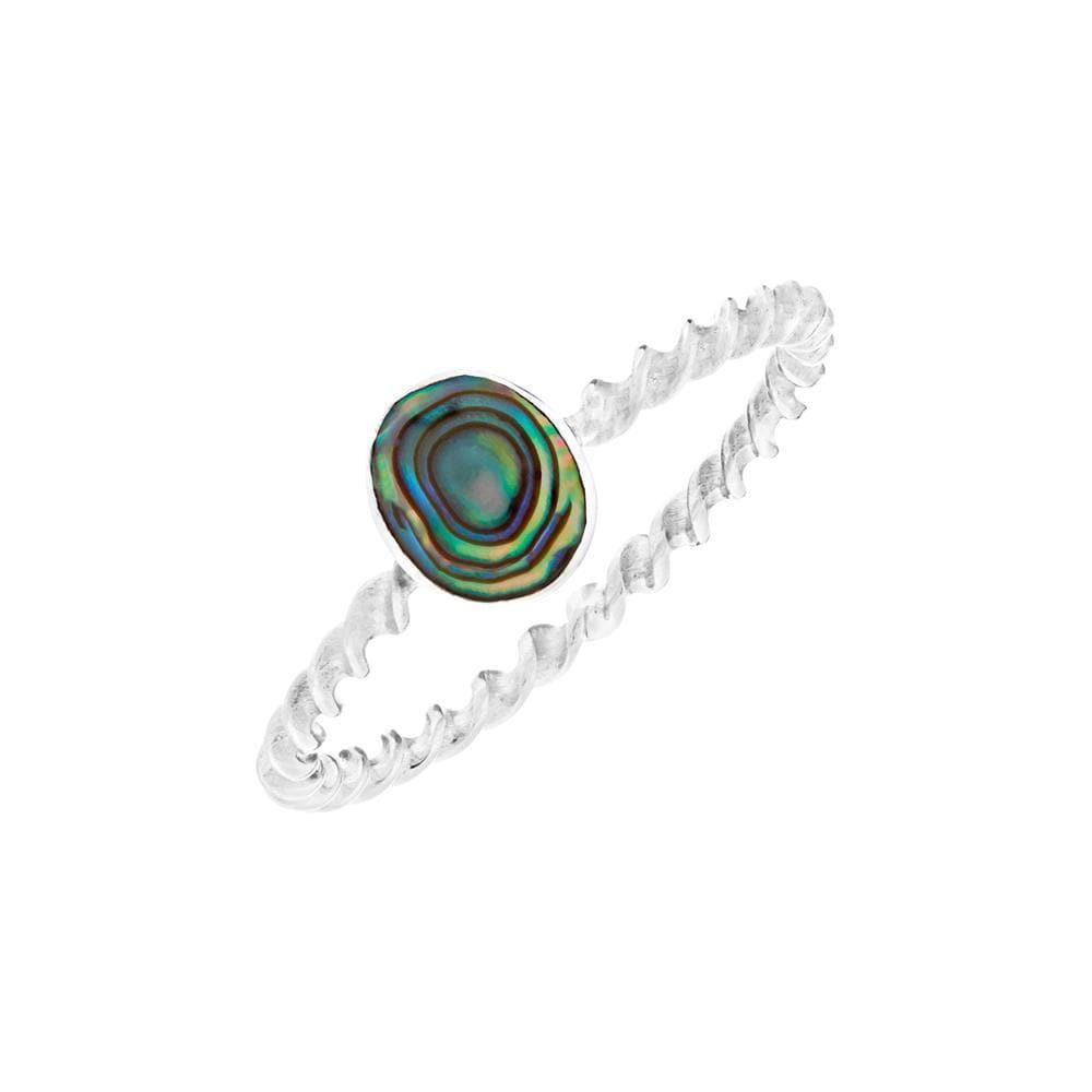 Sterling Silver Oval Abalone Gemstone Twisted Band Stackable Ring