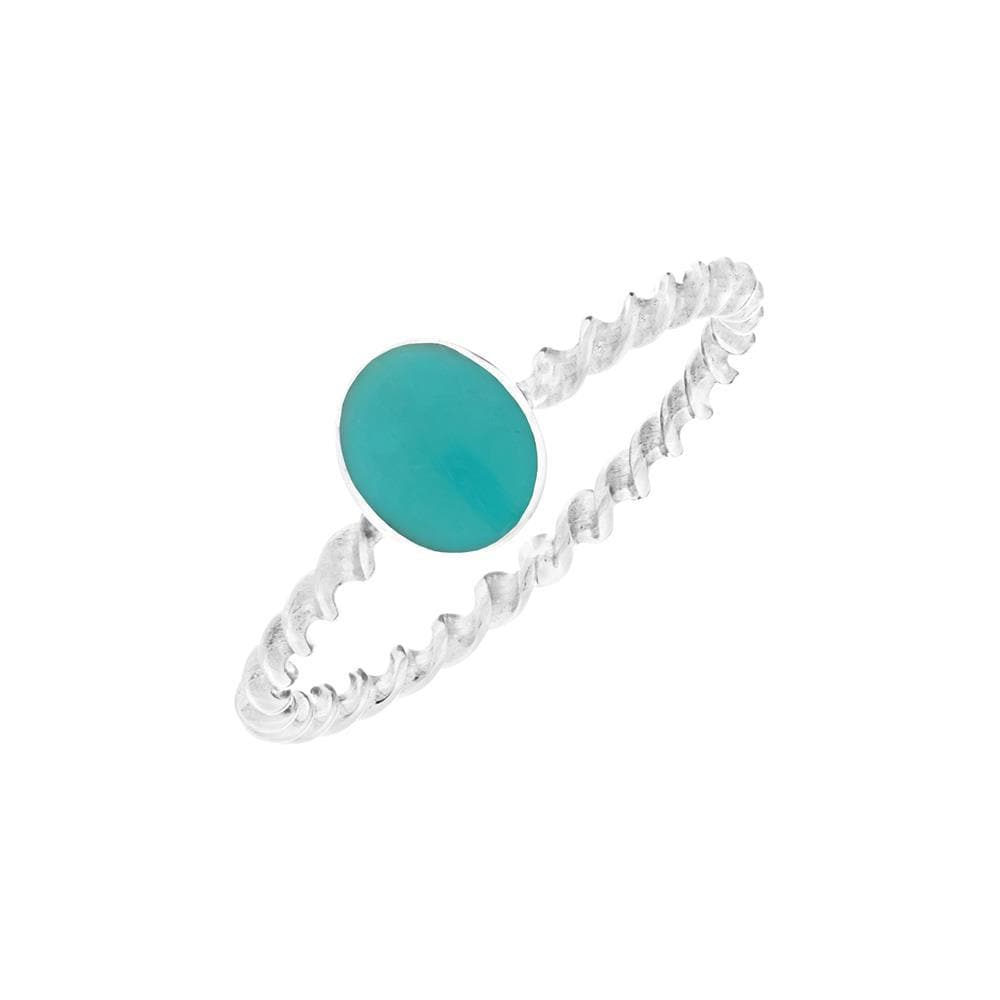 Sterling Silver Oval Turquoise Gemstone Twisted Band Stackable Ring