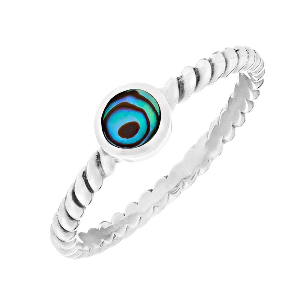
                  
                    Sterling Silver Abalone Twist Ring Twisted Rope Stackable Band
                  
                