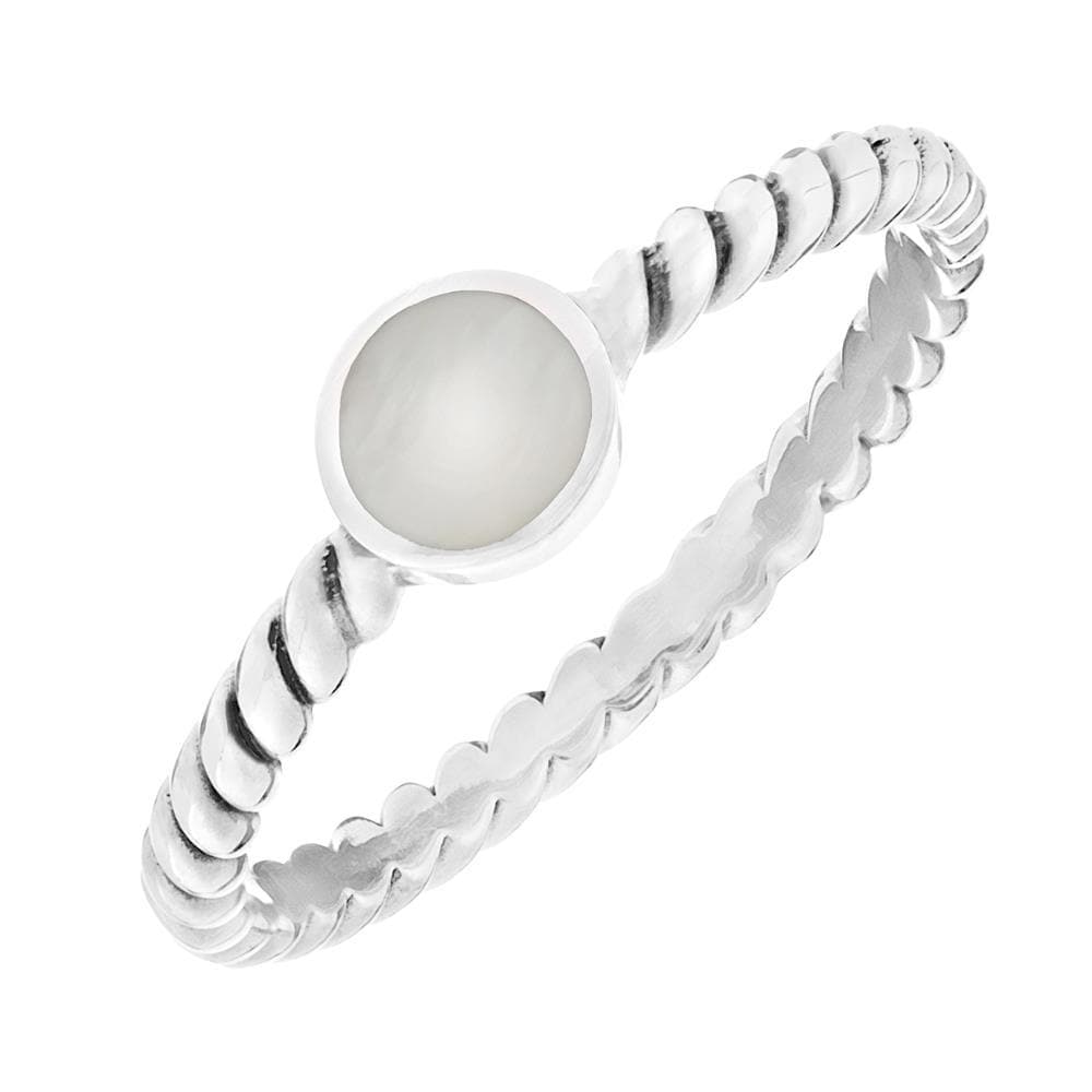 Sterling Silver Mother of Pearl Twist Ring Twisted Rope Stackable Band