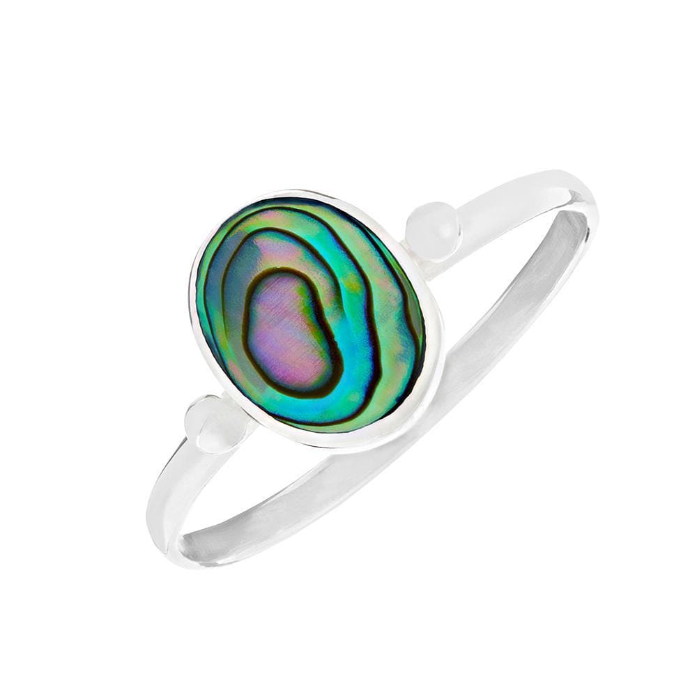 
                  
                    Sterling Silver Oval Abalone Bezel Set Thin Band Stackable Ring
                  
                