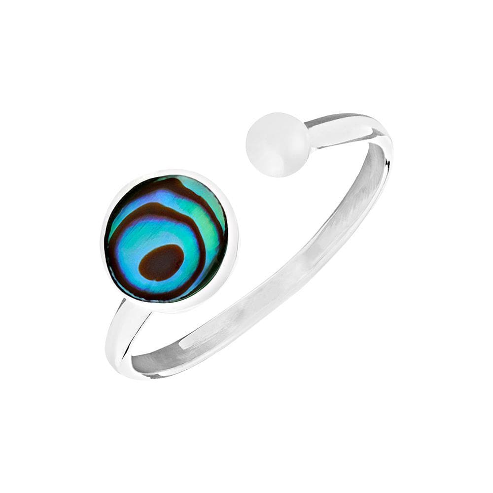 
                  
                    Sterling Silver Round Abalone Gemstone Open Ring Stackable Thin Band
                  
                