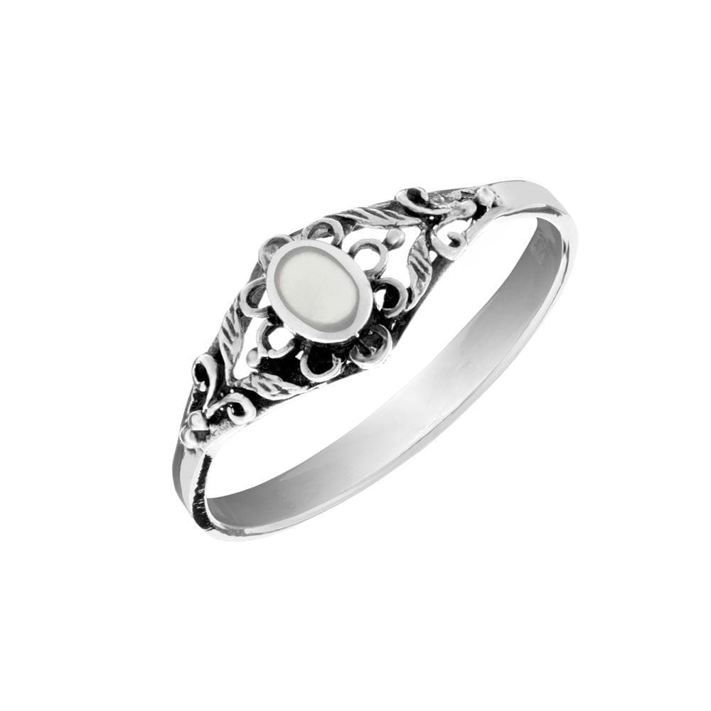 Sterling Silver Mother of Pearl Filigree Floral Vintage Style Ring