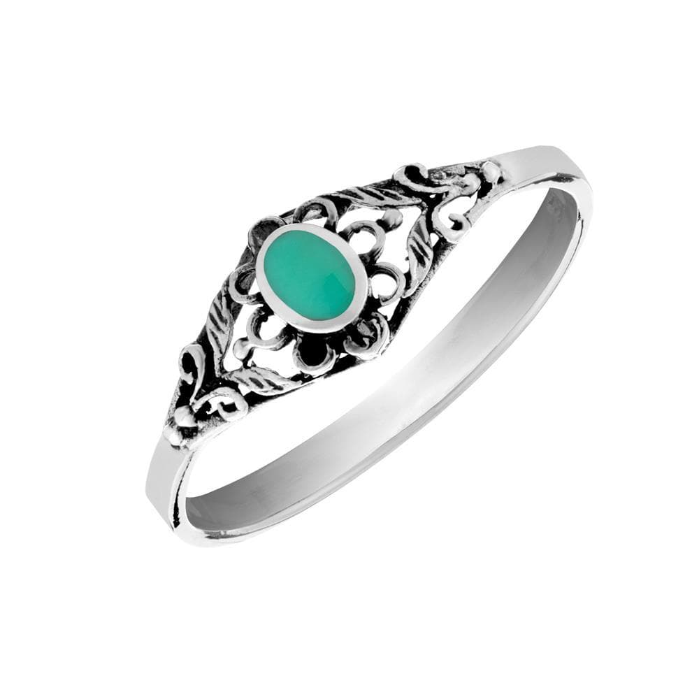 Sterling Silver Oval Turquoise Filigree Floral Vintage Style Ring