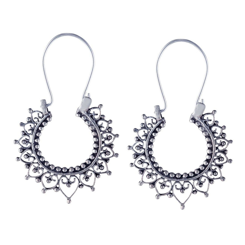 Sterling Silver 27 mm Indian Filigree Flower Mandala Boho Earrings