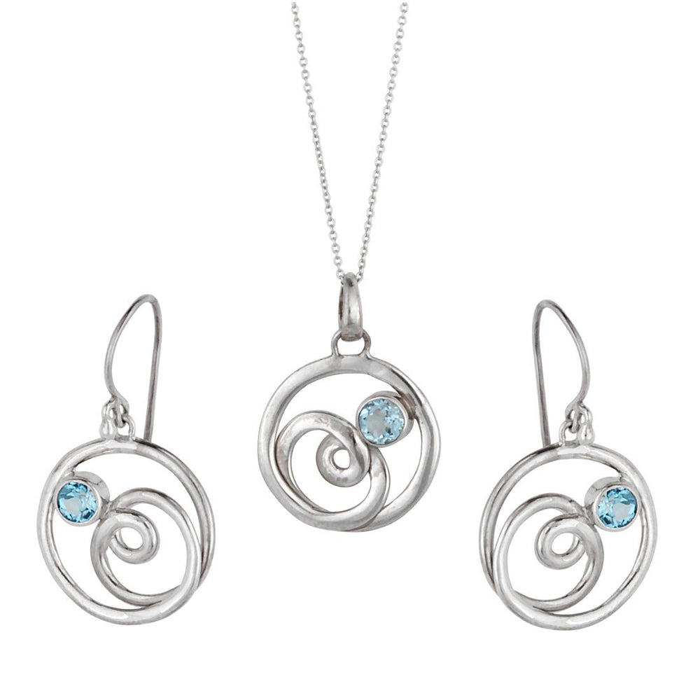 Sterling Silver Blue Topaz Swirl Jewellery Set