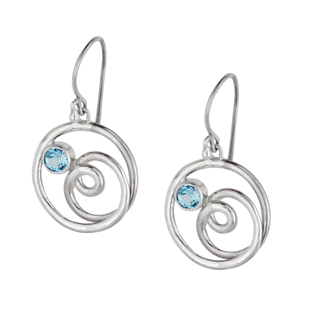 Sterling Silver Blue Topaz Round Scribble Swirl Dangle Earrings