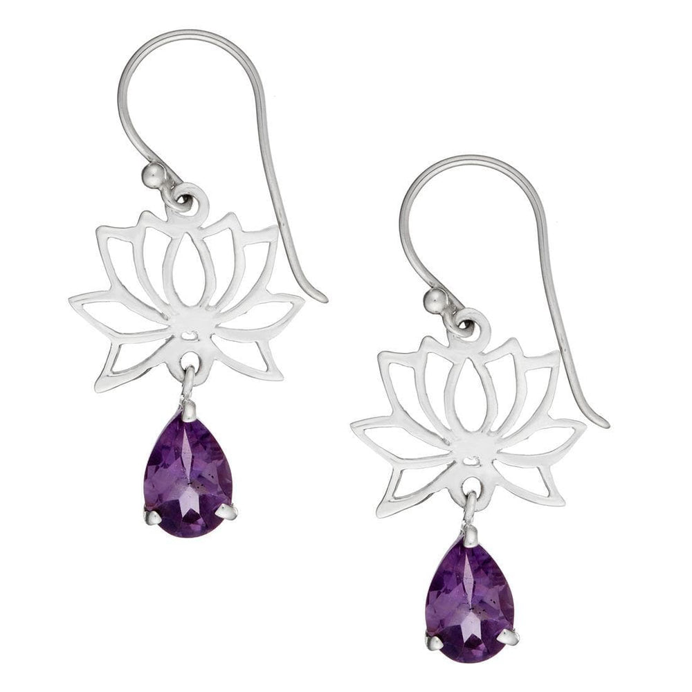
                  
                    Sterling Silver Amethyst Teardrop Lotus Flower Earrings
                  
                