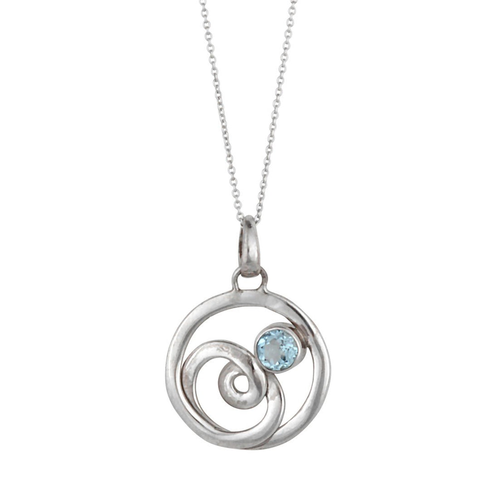 Sterling Silver Blue Topaz Circle Swirl Pendant Necklace